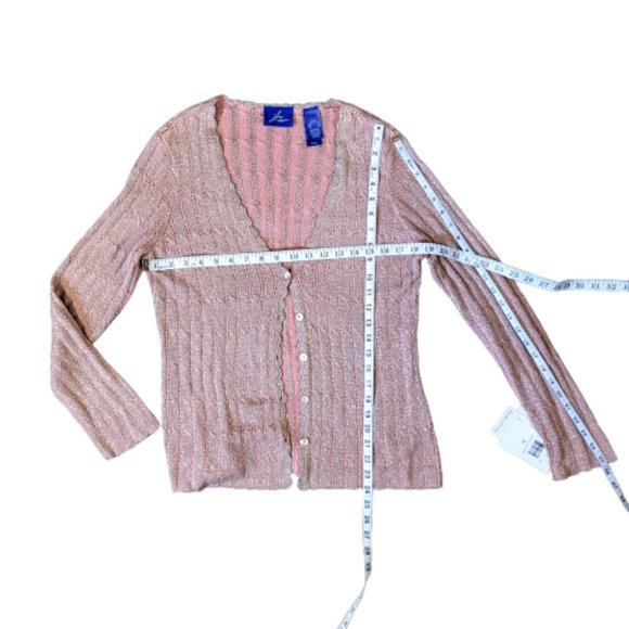 JH Collectibles Petite Beige and Pink Shimmer Silk Blend Cardigan Sweater - Picture 7 of 7